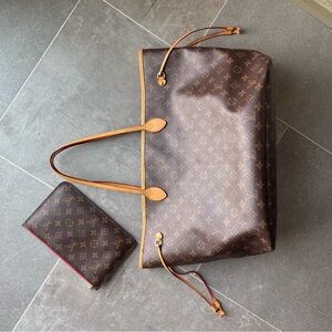 Leather Brown Monogram Tote with Pouch GM size